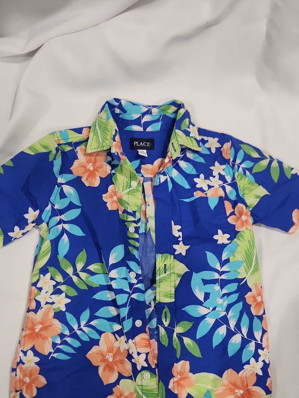 Place Blue Tropical Floral Button-Up Shirt
